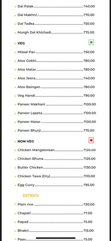 The Bhooka-Soor menu 