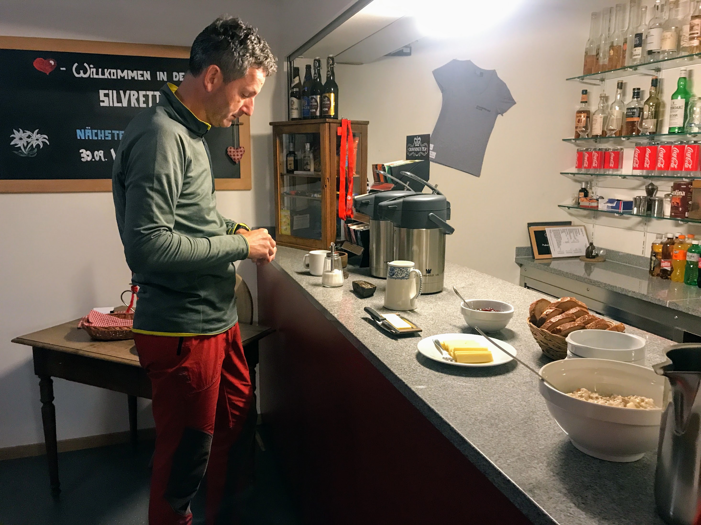 Siemen having breakfast at the Silvretta Hut