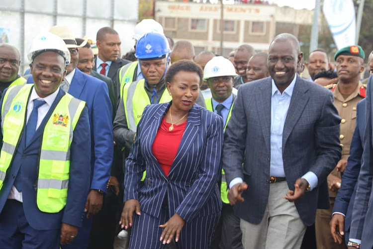 President William Ruto, Machakos Governor Wavinya Ndeti and her deputy Francis Mwangangi in Athi River, Machakos County on Friday, April 14, 2023,