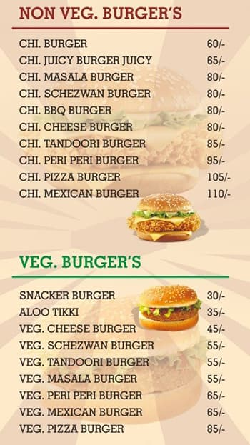 R K Burger menu 