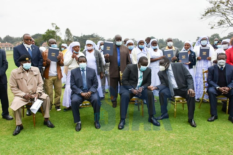 Interior CS Fred Matiang'i during the issuance of citizenship certificates to 1,649 members of the Shona community at the Windsor Hotel in Kiambu County on July 28,2021