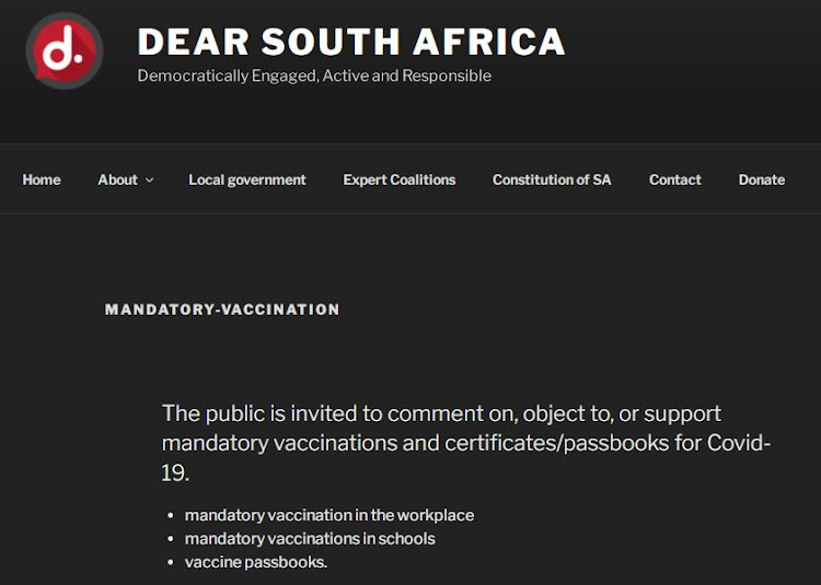 Public participation platform DearSA had 20,000 fake positive surveys on its campaign for or against mandatory vaccinations and carrying proof of a vaccine.