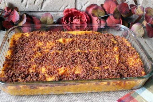 Bacon and Brown Sugar Topped Sweet Potato Bake