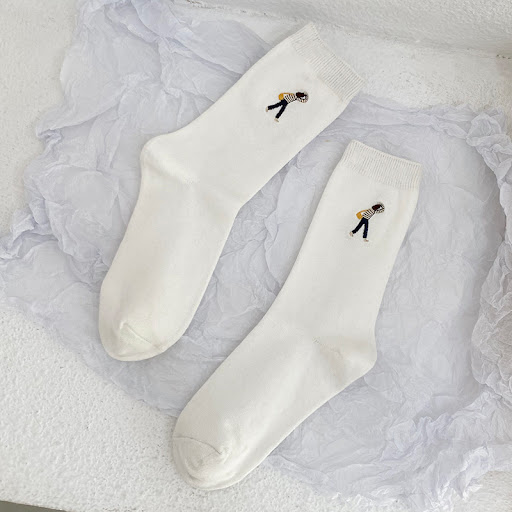 Title 5, Cartoon Embroidered Double-needle Cotton Socks