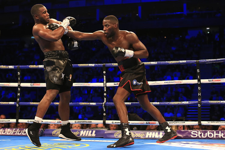 Yves Ngabu (left) in action against Lawrence Okolie. Ngabu is hoping to wrestle the IBO cruiserweight title from Floyd Masson on Saturday