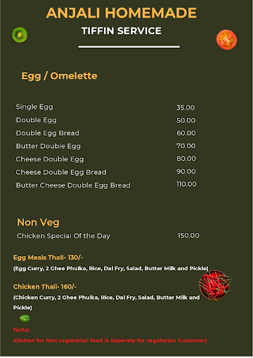 Anjali Homemade Tiffin menu 