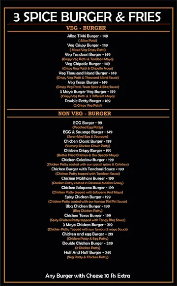 3 Spice Burger & Fries menu 