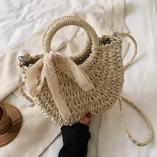 Title 15, Womens Hand-Woven Handbag Moon Shape Lace Bow ...