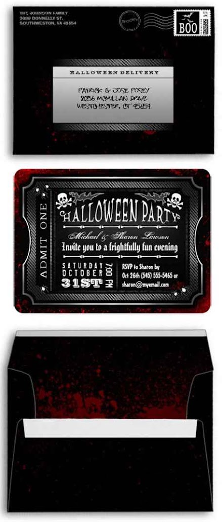 Halloween Black & White Matching Envelope with Postage