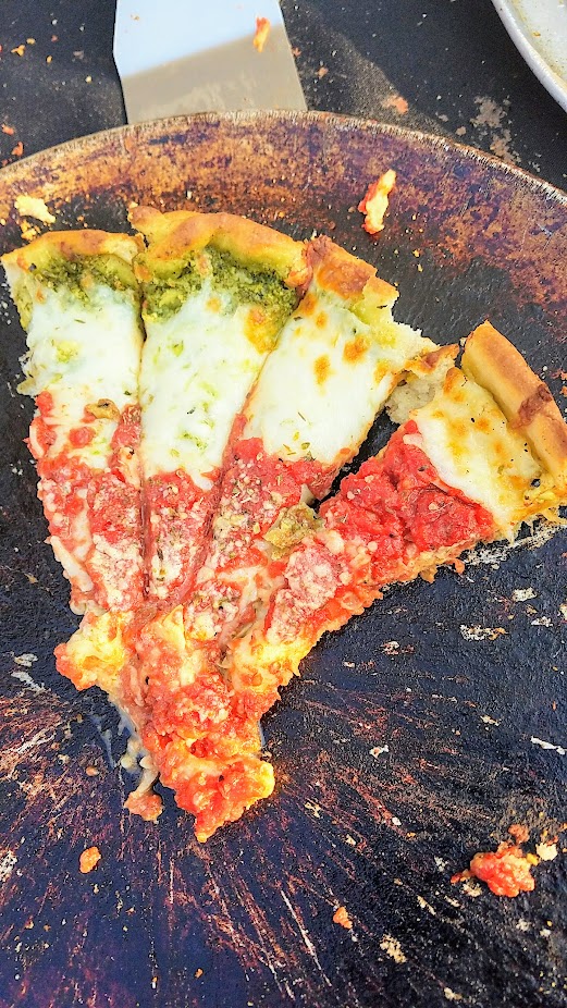 Via Chicago deep dish pizza - Veggie with artichoke and parmesan and pesto