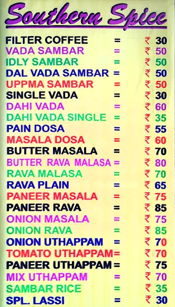 Southern Spice menu 