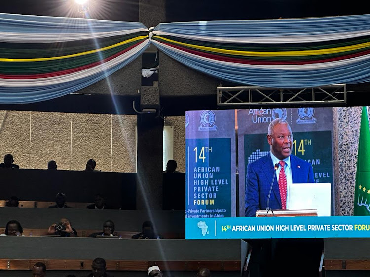 Equity Bank Managing Director and CEO James Mwangi speaking during the forum in Nairobi.