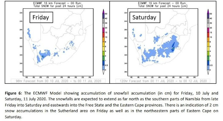 The South African Weather Service released these models showing the expected snowfall over the weekend.