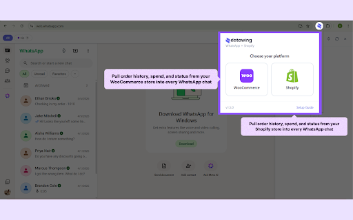DataWing - WhatsApp + Shopify + WooCommerce screenshot 2