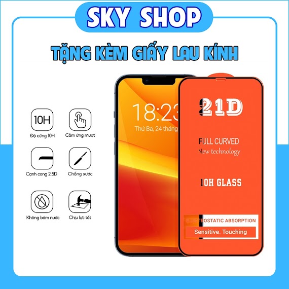 Kính Cường Lực Iphone 21D Full Màn Siêu Bền 6/6Plus/6S/6Splus/7/7Plus/8/8Plus/X/Xr/Xs/11/12/13/14/Pro/Max/Plus/Promax