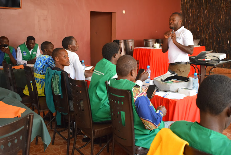 Child Fund Kenya official Ezekiel Wamalwa speaks during training of facilitators in Rangwe on December 17,2023