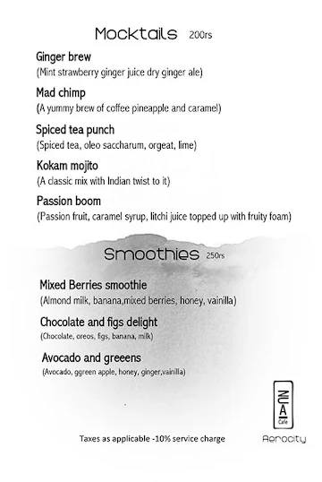 Nua Cafe menu 