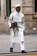 A model at Paris Fashion Week in all-white.