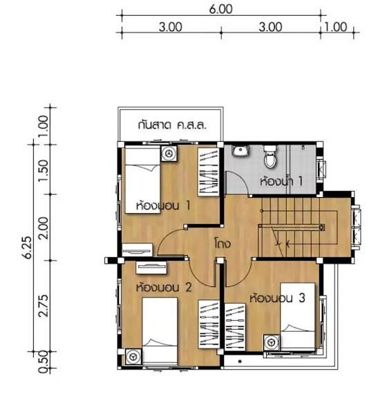 Denah rumah 6x6 3 kamar tidur