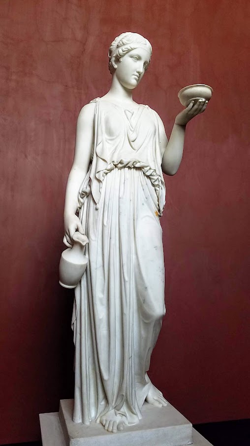 Bertel Thorvaldensen's Museum, Hebe, the goddess of youth, whose job is to pour the elixir of immortality for the other gods (at least until she marries Hercules and the job goes to Ganymede)