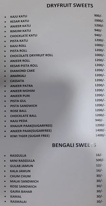 Annapurna Farsan & Sweet Mart menu 