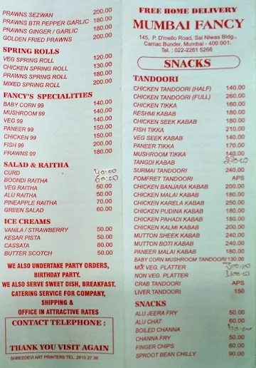 Mumbai Fancy menu 