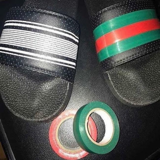Mua dép Gucci với mình có gì là khó đâu, chỉ hai cuộn băng dính màu là quá đủ rồi.