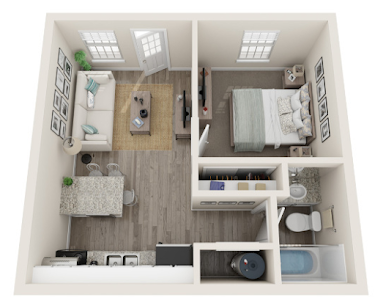 One Bed, One Bath A Floorplan Diagram