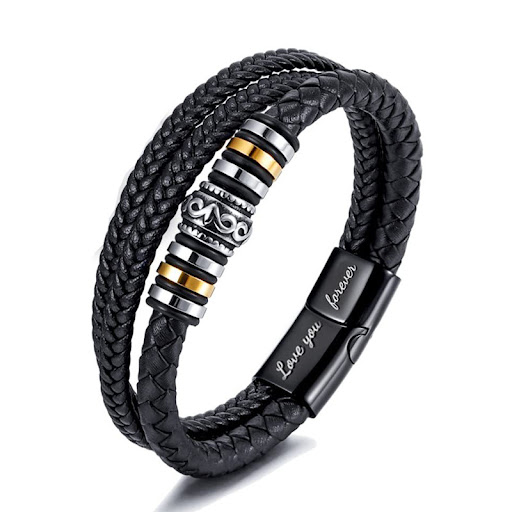 Title 6, Mens braided three-layer bracelet, featuring t...