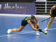 SA captain Jess O' Connor fires in the opening goal of the Indoor Hockey World Cup at the Heartfelt Arena in Pretoria on Sunday. 