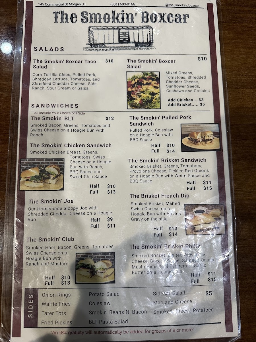 The Smokin' Boxcar gluten-free menu