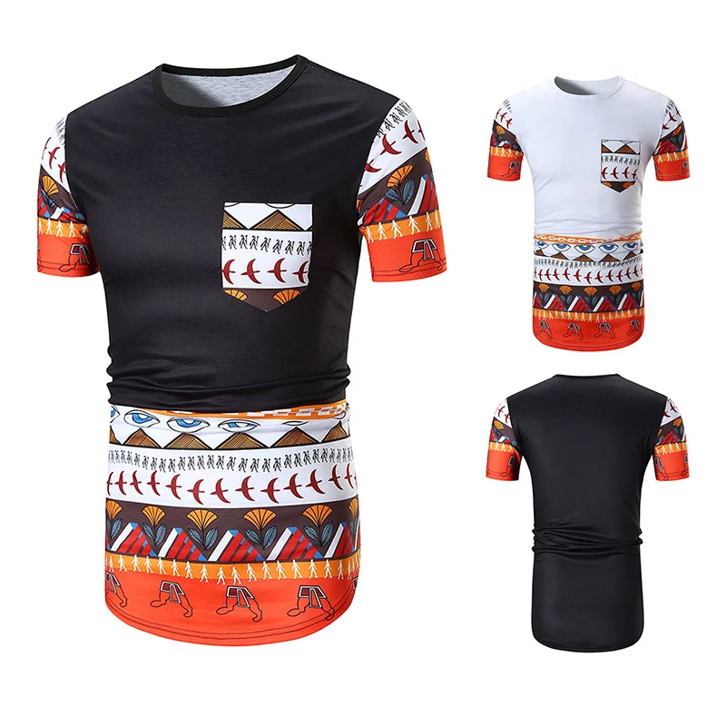 Men's Summer Ethnic Style Printed Pocket Plus Size Men's T Shirt