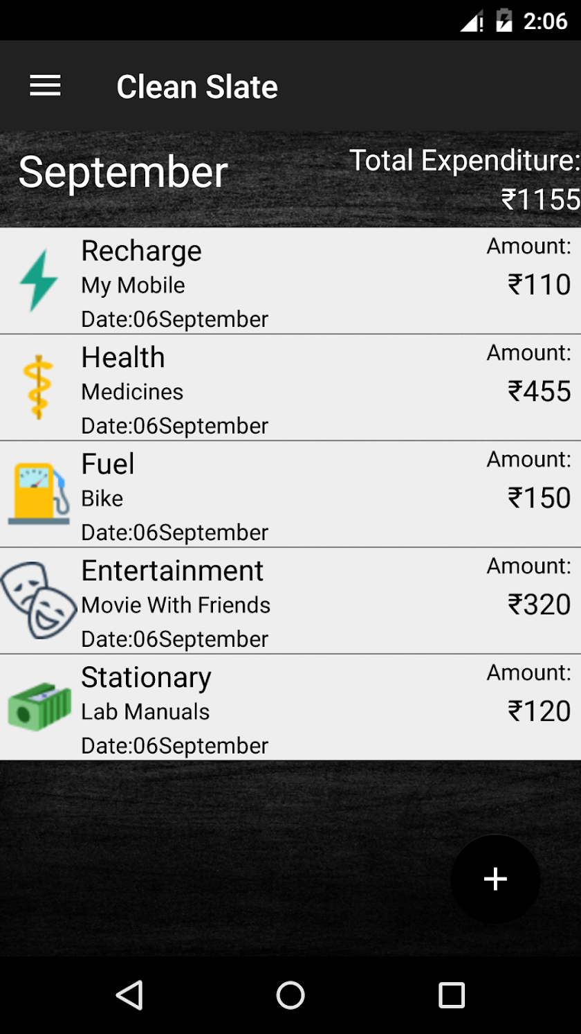 Clean Slate:Expense Manager Screen 2