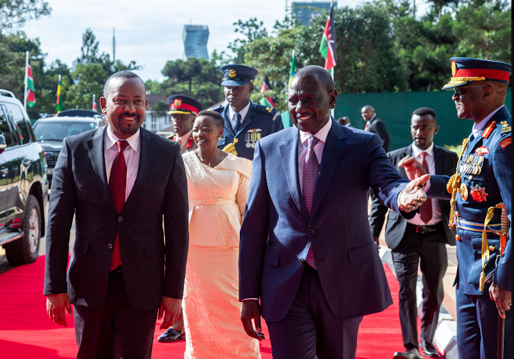 Ethiopia Prime Minister Abiy Ahmed is received by President William Ruto and First Lady Rachel Ruto at State House, Nairobi on February 28, 2024.