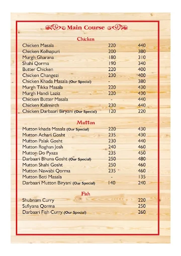 Lucknow Darbar menu 