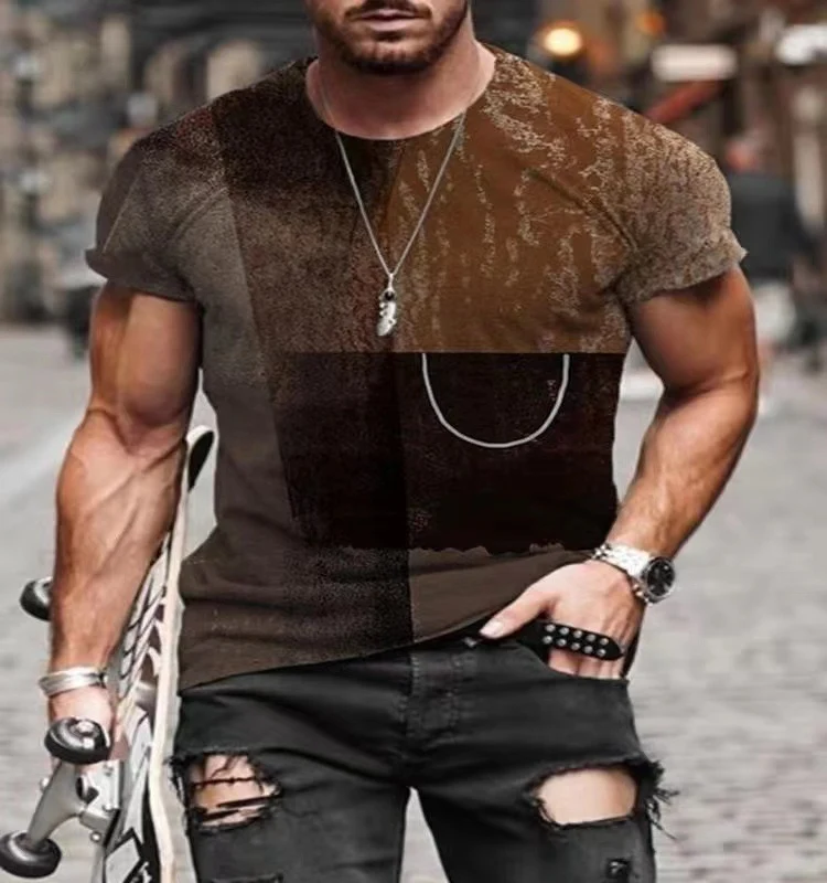 Printed Round Neck Short-sleeved T-shirt Men's Top