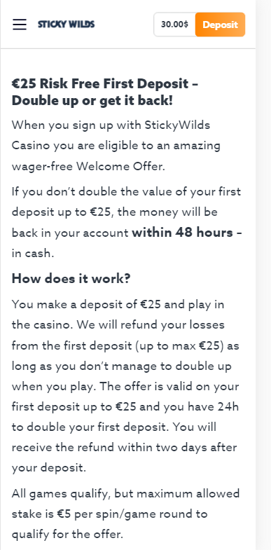 Bonus offers / Cashback stickywilds
