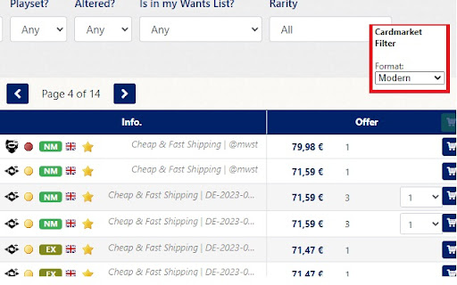 Cardmarket Format Filter