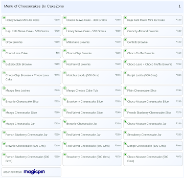 Cheesecakes By CakeZone menu 
