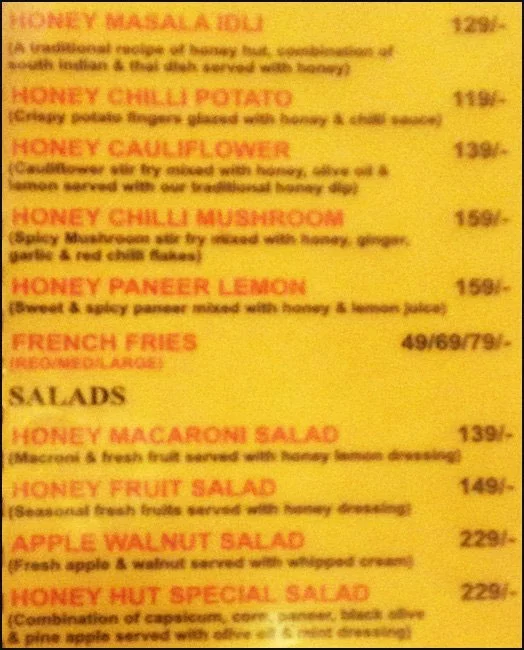 Honey Hut menu 