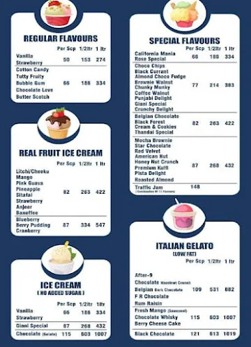 Giani's Ice Cream menu 