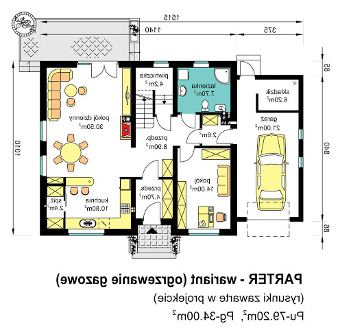 BW-46 wariant - Rzut parteru - propozycja adaptacji - ogrzewanie gazowe