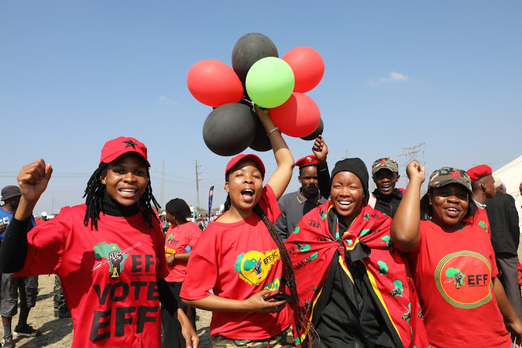 EFF supporters celebrate the 10th anniversary of the party's formation in Marikana.