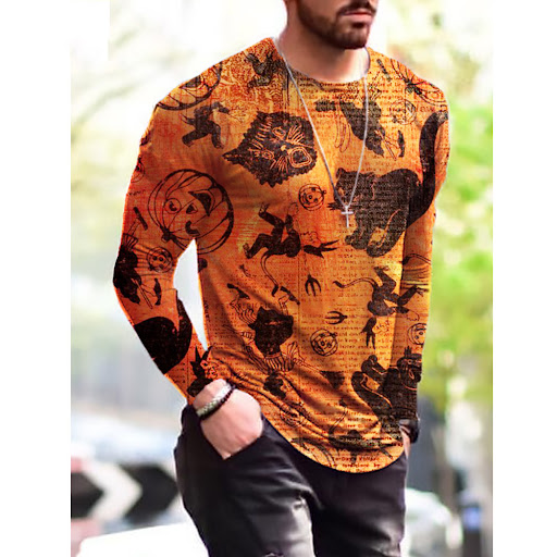 Title 16, Halloween Mens Fashion Print Simple Long Sleev...