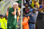 Bafana Bafana head coach Hugo Broos looks dejected during the 2023 Africa Cup of Nations qualifier match against Liberia at Orlando Stadium on March 24, 2023