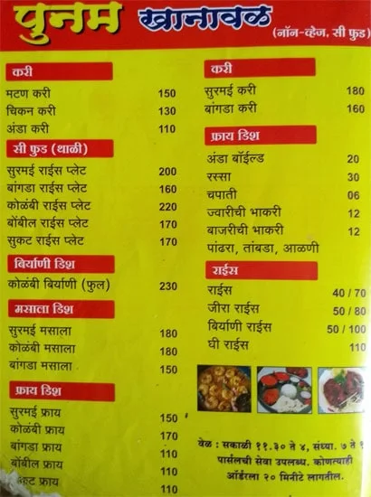 Poonam Khanawal menu 