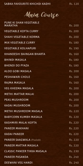 The Indian Aroma menu 