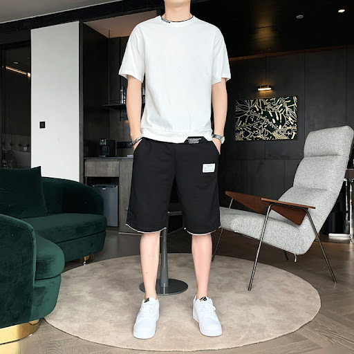 Title 7, Mens Casual Suit Round Neck Cotton Student Sho...