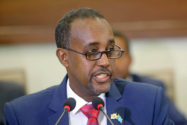 Somalia's new prime minister Mohamed Hussein Roble speaks at the parliament in Mogadishu, Somalia September 23, 2020.