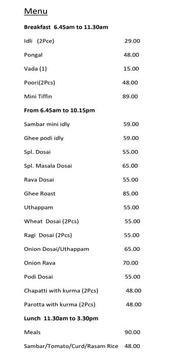 Saravana Cafe Park menu 